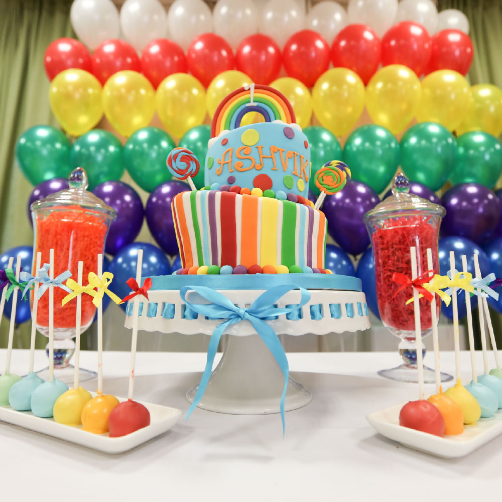 Rainbow cake and table